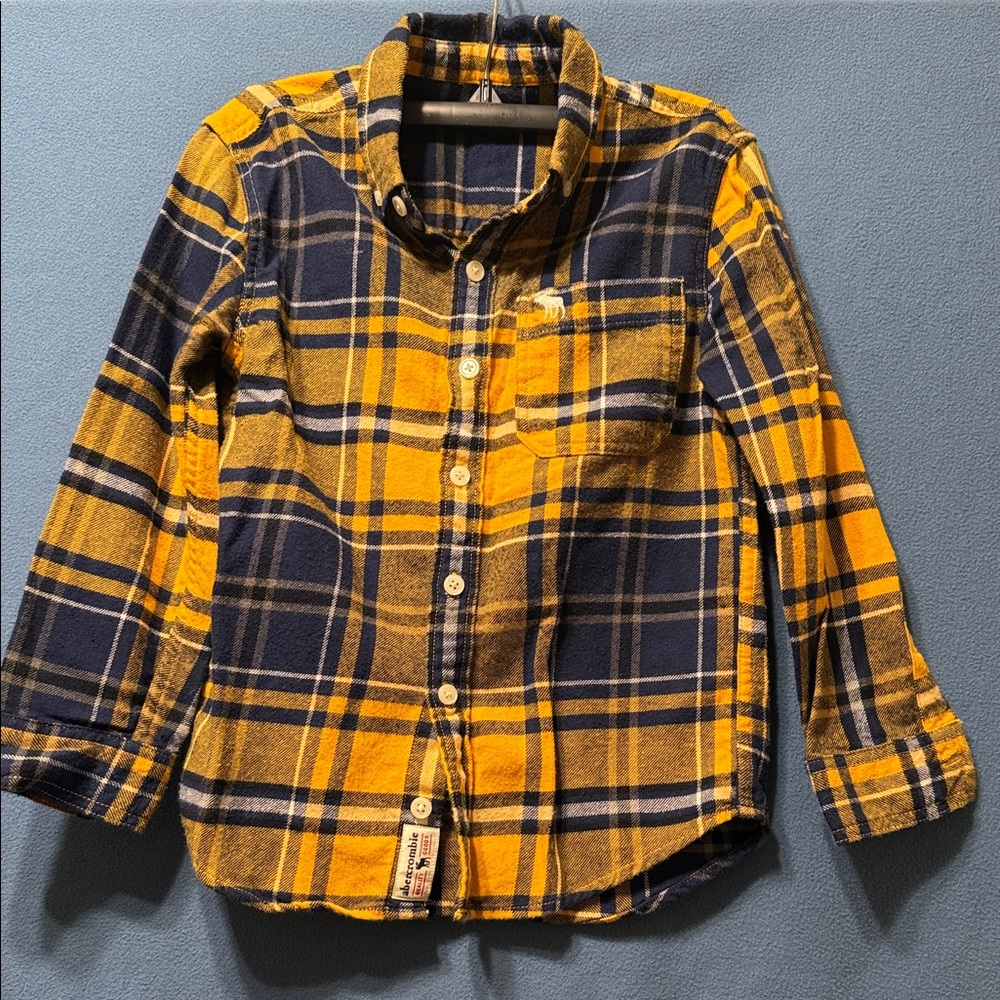 Abercrombie Kids Yellow and Blue Plaid Button Down Shirt Size 5-6
